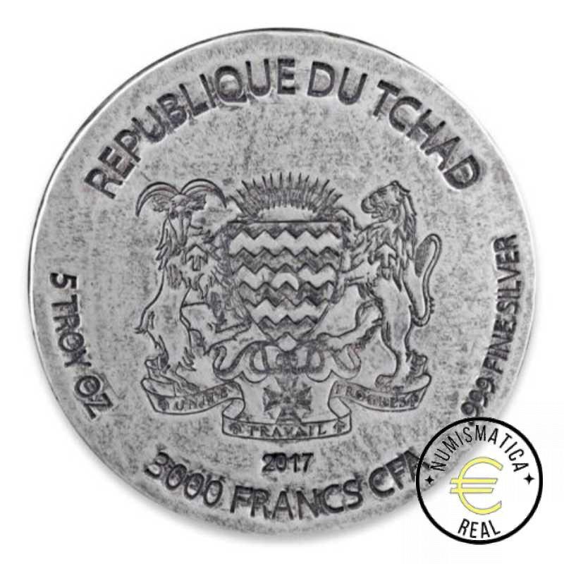 CHAD 2017 3000 FRANCOS - 5 Oz DE PLATA "NERFETITI" ERS TSCHAD EGIPTO, ACABADO ANTIGUO. - Imagen 2