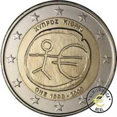 CHIPRE 2009 2 EUROS CONMEMORATIVA UNC - 10 AÑOS DEL EURO - EMU - S/C.