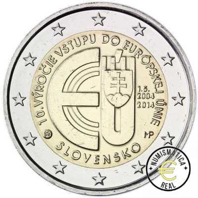 ESLOVAQUIA 2014 2 EUROS CONMEMORATIVA UNC -10 ANIV. DE LA ENTRADA A LA EU DE ESLOVAQUIA - S/C.