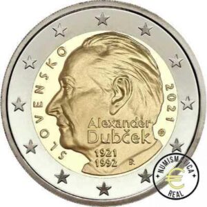 ESLOVAQUIA 2021 2 EUROS CONMEMORATIVA UNC -CENTENARIO NACIMIENTO ALEXANDER DUBCEK - S/C.