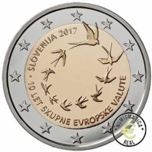ESLOVENIA 2017 2 EUROS CONMEMORATIVA UNC - DECIMO ANIVERSARIO DEL EURO EN ESLOVENIA - S/C.