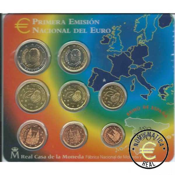 ESPAÑA 2001 8 VALORES - SERIE DE 1CENT A 2 EUROS - CARTERA BU - EUROSET.
