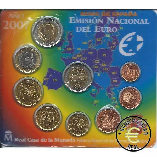 ESPAÑA 2007 9 VALORES - SERIE DE 1CENT A 2 EUROS 8 VALORES + 2 EUROS COM. "TRATADO DE ROMA"- CARTERA BU - EUROSET.
