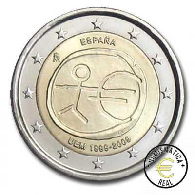 ESPAÑA 2009 2 EUROS CARPETA F.N.M.T + CORREOS - "10º ANIVERSARIO DEL EURO" + SELLO - CARTERA OFICIAL. - Imagen 2