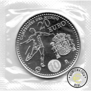ESPAÑA 2010 20 EUROS DE PLATA - "CAMPEONES DEL MUNDO" UNC. EN BOLSITA ORIGINAL.