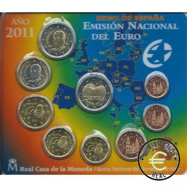 ESPAÑA 2011 9 VALORES - SERIE DE 1CENT A 2 EUROS 8 VALORES + 2 EUROS COM. "GRANADA"- CARTERA BU - EUROSET.