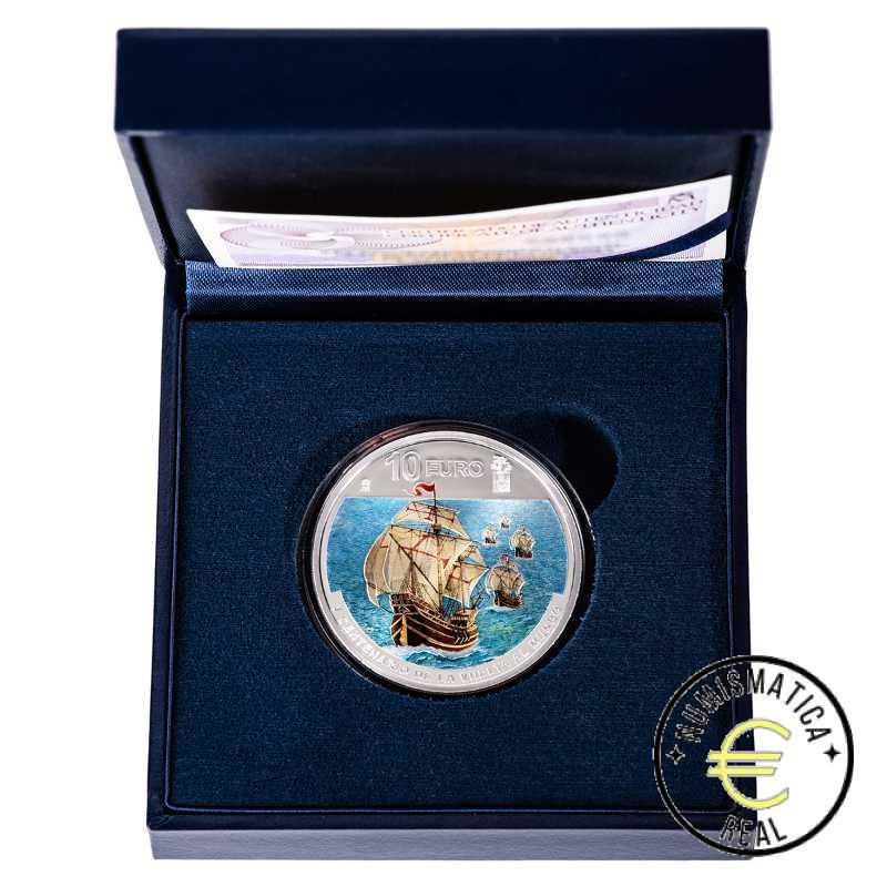 ESPAÑA 2019 10 EUROS PROOF - 8 REALES "V CENTENARIO DE LA PRIMERA VUELTA AL MUNDO 3º MONEDA - ELCANO, SALIDA" BE - PP. - Imagen 3