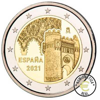 ESPAÑA 2021 2 EUROS CONMEMORATIVA PROOF - PATRIMONIO UNESCO "CIUDAD HISTORICA DE TOLEDO" BE - CARTERA OFICIAL PP. - Imagen 2