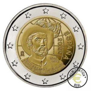 ESPAÑA 2022 2 EUROS CONMEMORATIVA UNC "V CENTENARIO DE LA PRIMERA VUELTA AL MUNDO - ELCANO" S/C.