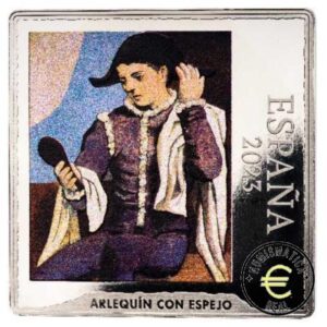 ESPAÑA 2023 50 EUROS PROOF - MONEDA DE PLATA COLOR "50º ANV. PABLO PICASSO - ARLEQUIN CON ESPEJO" CUADRO BE - PP.