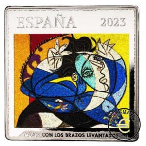 ESPAÑA 2023 50 EUROS PROOF - MONEDA DE PLATA COLOR "50º ANV. PABLO PICASSO - MUJER CON BRAZOS LEVANTADOS" CUADRO BE - PP.