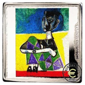 ESPAÑA 2023 10 EUROS PROOF - ONZA MONEDA DE PLATA COLOR "50° ANIVERSARIO DE PABLO PICASSO - JACQUELINES SENTADA" BE - PP.