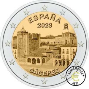 ESPAÑA 2023 2 EUROS CONMEMORATIVA UNC "CIUDAD VIEJA DE CACERES" S/C.