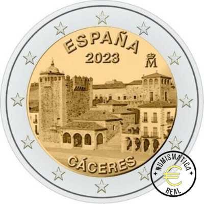ESPAÑA 2023 2 EUROS CONMEMORATIVA UNC "CIUDAD VIEJA DE CACERES" S/C.