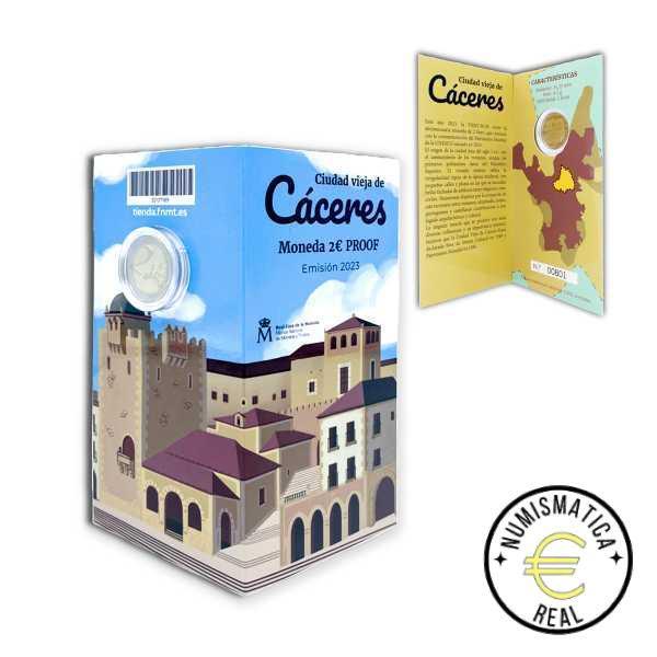 ESPAÑA 2023 2 EUROS CONMEMORATIVA PROOF - PATRIMONIO UNESCO "CIUDAD VIEJA DE CACERES" BE - CARTERA OFICIAL PP.