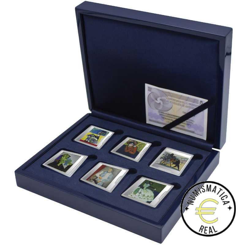 ESPAÑA 2023 6x ONZAS 10 EUROS ESTUHE PROOF - MONEDA DE PLATA COLOR "50º ANV. PABLO PICASSO" CUADRO BE - PP.