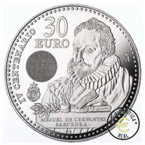 ESPAÑA 2016 30 EUROS DE PLATA - "IV CENTENARIO DE LA MUERTE DE CERVANTES" UNC. EN BOLSITA ORIGINAL.