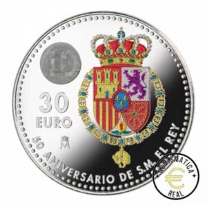 ESPAÑA 2018 30 EUROS DE PLATA - "50 ANIVERSARIO REY FELIPE VI " UNC CON COLOR. EN BOLSITA ORIGINAL.