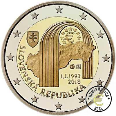 ESLOVAQUIA 2018 2 EUROS CONMEMORATIVA UNC -25 ANIVERSARIO DE LA REPUBLICA ESLOVACA - S/C.
