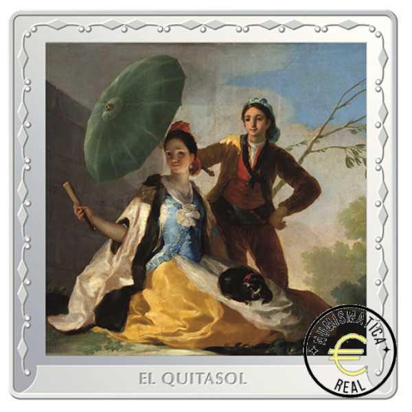 ESPAÑA 2021 10 EUROS PROOF - ONZA MONEDA DE PLATA COLOR "275° ANIVERSARIO DE FRANCISCO DE GOYA - EL QUITASOL" BE - PP.