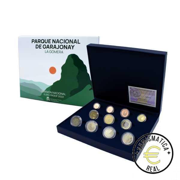 ESPAÑA 2022 8 VALORES + 3 CONMEMORATIVAS 2 EUROS PROOF - TOTAL 11 MONEDAS "ELCANO, GARAJONAY, ERASMUS" BE - EUROSET PP.