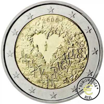 FINLANDIA 2008 2 EUROS CONMEMORATIVA UNC - 60 ANIV. DERECHOS HUMANOS - S/C.