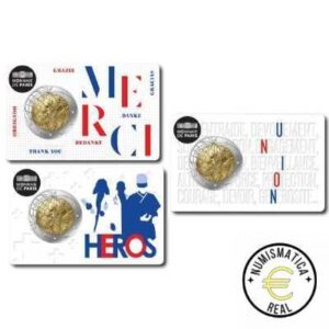 3x FRANCIA 2020 2 EUROS CONMEMORATIVA UNC - TRIO MODELOS INVESTIGACION MEDICA 3 MODELOS (EN COINCARD) - S/C.