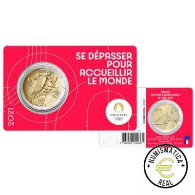 5x FRANCIA 2021 2 EUROS CONMEMORATIVA UNC - JUEGOS OLIMPICOS PARIS 2024 - 1 ED. (EN COINCARD) 5 VERSIONES EN 5 COLORES DIFERENTES. - S/C. - Imagen 4