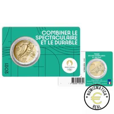 5x FRANCIA 2021 2 EUROS CONMEMORATIVA UNC - JUEGOS OLIMPICOS PARIS 2024 - 1 ED. (EN COINCARD) 5 VERSIONES EN 5 COLORES DIFERENTES. - S/C. - Imagen 3