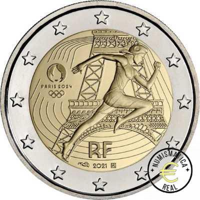 FRANCIA 2021 2 EUROS CONMEMORATIVA PROOF - JUEGOS OLIMPICOS PARIS 2024 1 ED. - EN ESTUCHE PP. - Imagen 3