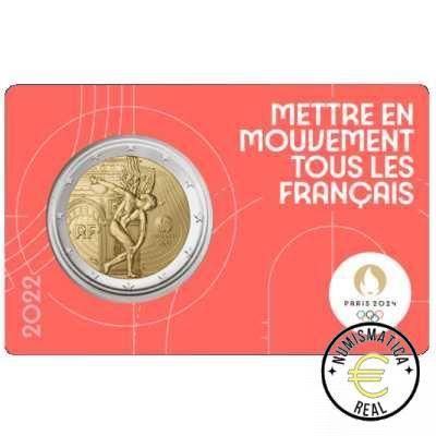 5x FRANCIA 2022 2 EUROS CONMEMORATIVA UNC - JUEGOS OLIMPICOS PARIS 2024 - 2 ED. (EN COINCARD) 5 VERSIONES EN 5 COLORES DIFERENTES. - S/C. - Imagen 5