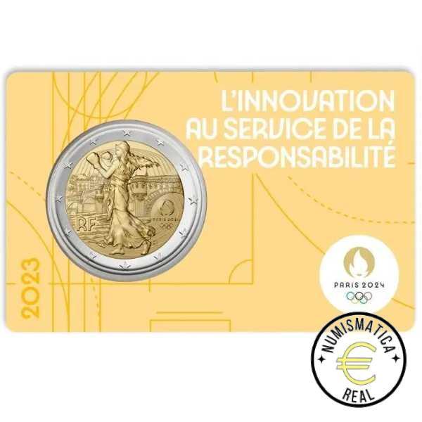 5x FRANCIA 2023 2 EUROS CONMEMORATIVA UNC - JUEGOS OLIMPICOS PARIS 2024 - 3 ED. (EN COINCARD) 5 VERSIONES EN 5 COLORES DIFERENTES. - S/C. - Imagen 3