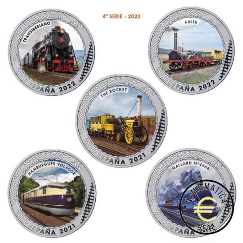 ESPAÑA 2021 1,5 EUROS CONMEMORATIVA 2022-21 COMPLETA 20 MONEDAS - HISTORIA DEL FERROCARRIL - EN COLOR + ESTUCHE UNC. - Imagen 5