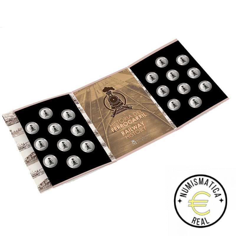 ESTUCHE PARA MONEDAS DE ESPAÑA 2021 20 HUECOS PARA 1,5 EUROS EN COLOR - HISTORIA DEL FERROCARRIL - SOLO ESTUCHE.