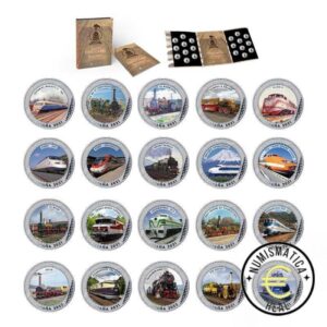 ESPAÑA 2021 1,5 EUROS CONMEMORATIVA 2022-21 COMPLETA 20 MONEDAS - HISTORIA DEL FERROCARRIL - EN COLOR + ESTUCHE UNC.