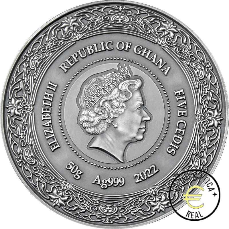 GHANA 2022 5 CEDIS - < 2 Oz DE PLATA 50g "SHITALA" DIOSA DE LA SALUD, MONEDA EN COLOR PROOF. - Imagen 4