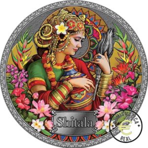 GHANA 2022 5 CEDIS - < 2 Oz DE PLATA 50g "SHITALA" DIOSA DE LA SALUD, MONEDA EN COLOR PROOF.