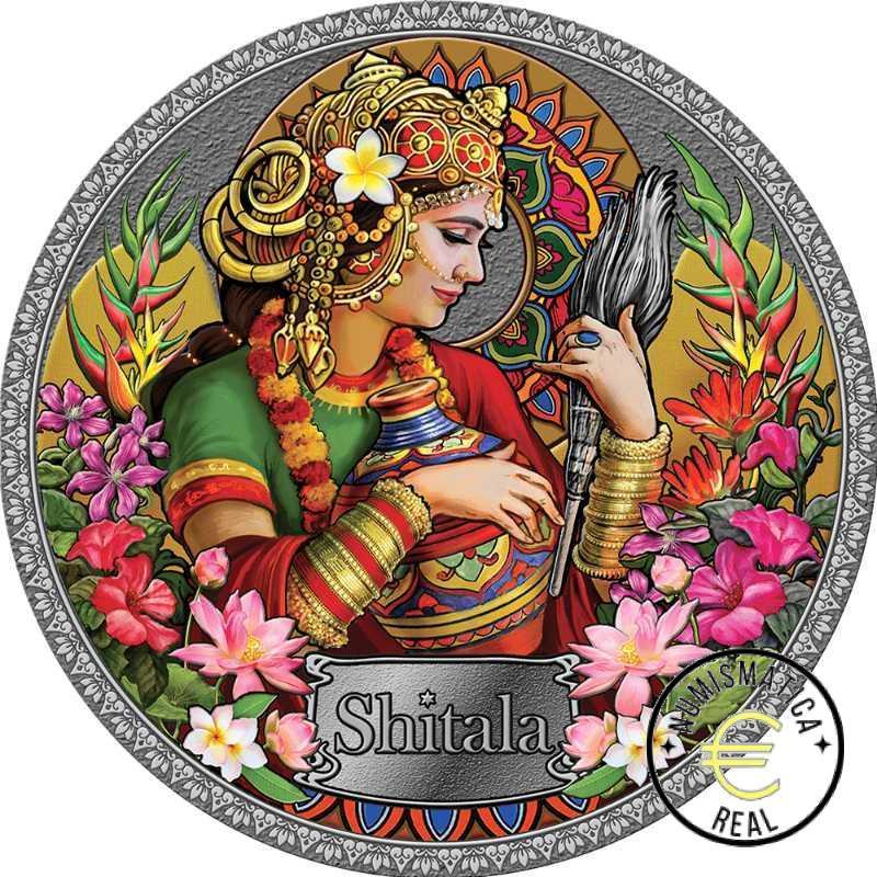 GHANA 2022 5 CEDIS - < 2 Oz DE PLATA 50g "SHITALA" DIOSA DE LA SALUD, MONEDA EN COLOR PROOF.