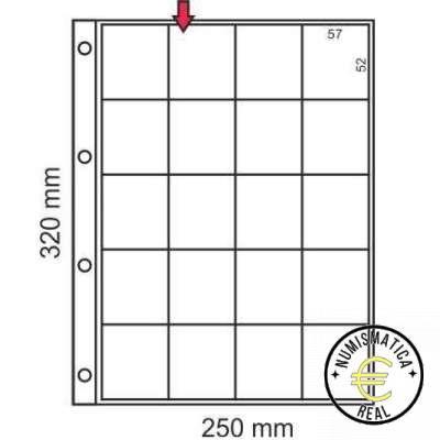 HOJA DE PLASTICO TRANSPARENTE DE 250x323MM - CON 20 DEPARTAMENTOS- PARA CARTONES. 20 MONEDAS 2 EUROS.