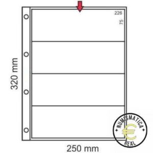 HOJA DE PLASTICO TRANSPARENTE DE 250x323MM - CON 4 DEPARTAMENTOS - PARA BILLETES.