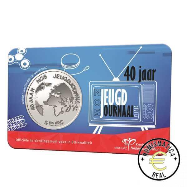 HOLANDA 2021 5 EUROS COINCARD CONMEMORATIVA - 40 AÑOS DEL NOS JOUGDJOURNAAL- PROGRAMA DE NOTICIAS PARA NIÑOS - BU.