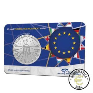 HOLANDA 2022 5 EUROS CONMEMORATIVA  COINCARD BU - 30 AÑOS DEL TRATADO DE MAASTRICHT- UNION EUROPEA- - S/C.