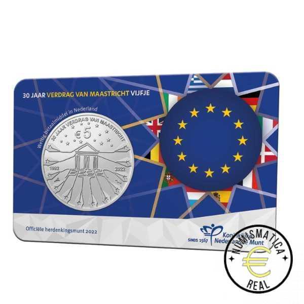 HOLANDA 2022 5 EUROS CONMEMORATIVA COINCARD BU - 30 AÑOS DEL TRATADO DE MAASTRICHT- UNION EUROPEA- - S/C.