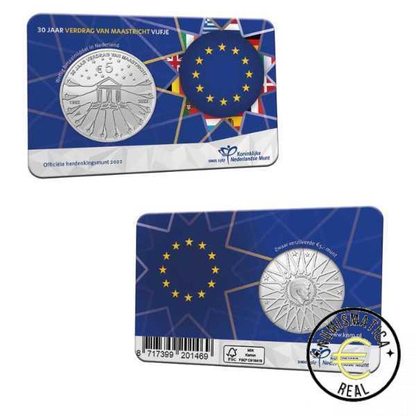 HOLANDA 2022 5 EUROS CONMEMORATIVA COINCARD BU - 30 AÑOS DEL TRATADO DE MAASTRICHT- UNION EUROPEA- - S/C. - Imagen 2