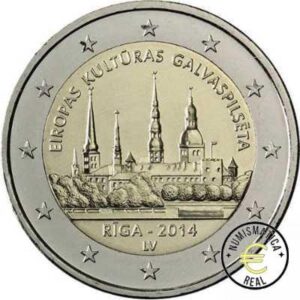 LETONIA 2014 2 EUROS CONMEMORATIVA UNC - RIGA CAPITAL EUROPEA DE LA CULTURA - S/C.