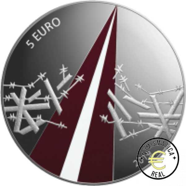 LETONIA 2019 5 EUROS DE PLATA CONMEMORATIVA PROOF - LUCHA POR LA LIBERTAD - EN ESTUCHE OFICIAL - CON COLOR PP. - Imagen 2