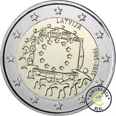 LETONIA 2015 2 EUROS CONMEMORATIVA UNC - 30 ANIV. DE LA BANDERA EUROPEA - S/C.