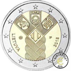 LETONIA 2018 2 EUROS CONMEMORATIVA UNC - 100 ANIV. ESTADOS BALTICOS INDEPENDIENTES - S/C.