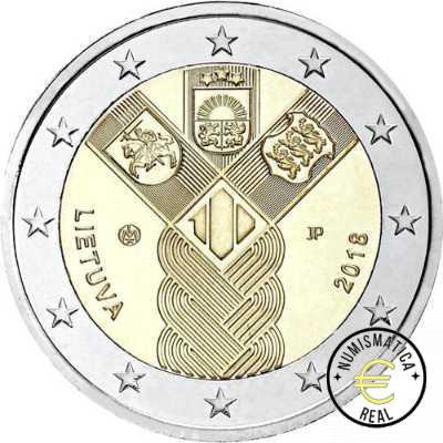 LETONIA 2018 2 EUROS CONMEMORATIVA UNC - 100 ANIV. ESTADOS BALTICOS INDEPENDIENTES - S/C.
