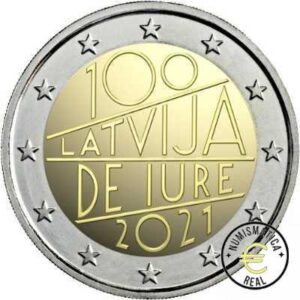 LETONIA 2021 2 EUROS CONMEMORATIVA UNC - 100 AÑOS DEL IURE - S/C.